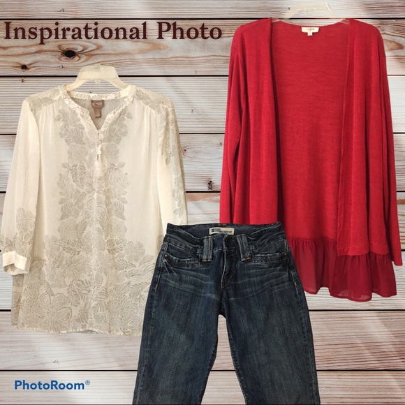 UMGEE Open Cardigan Sweater Red Sheer Ruffles Small - Picture 10 of 10